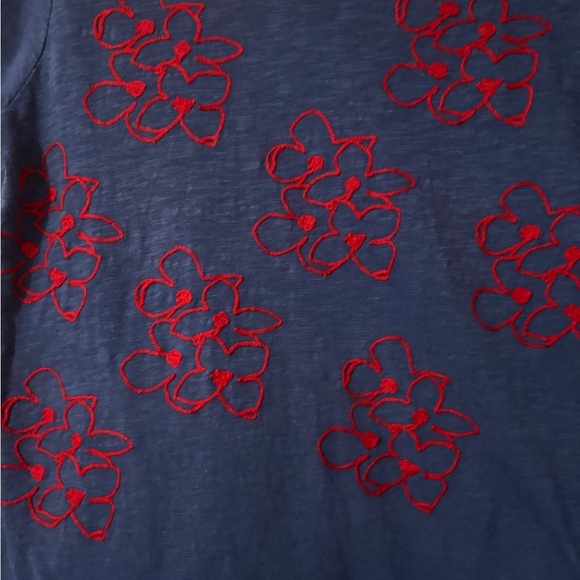 Philosophy Blue Mini T Shirt Dress with Red Embroidered Flowers. 100% Cotton - Picture 5 of 11